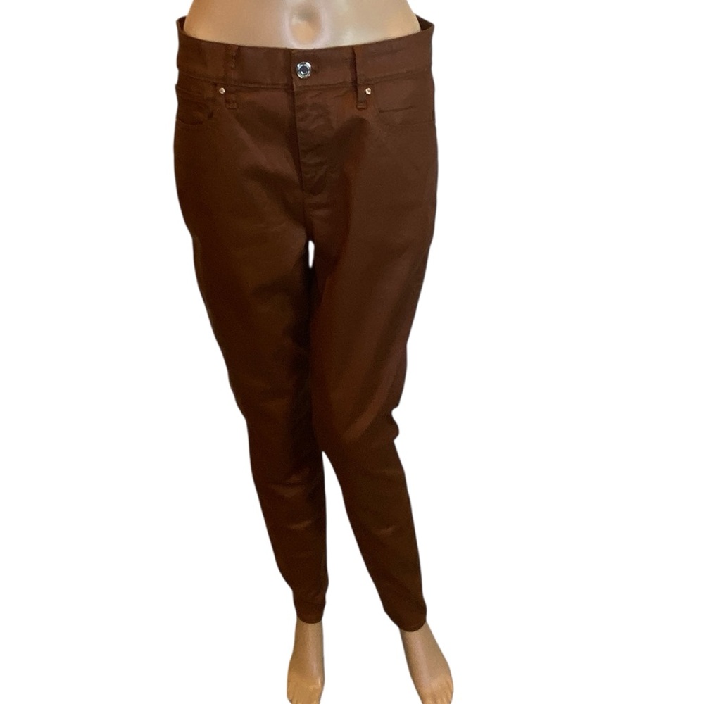 White House Black Market WHBM Hi-Rise Coated Skinny Jeans Cognac Brown Sz 6 NWT